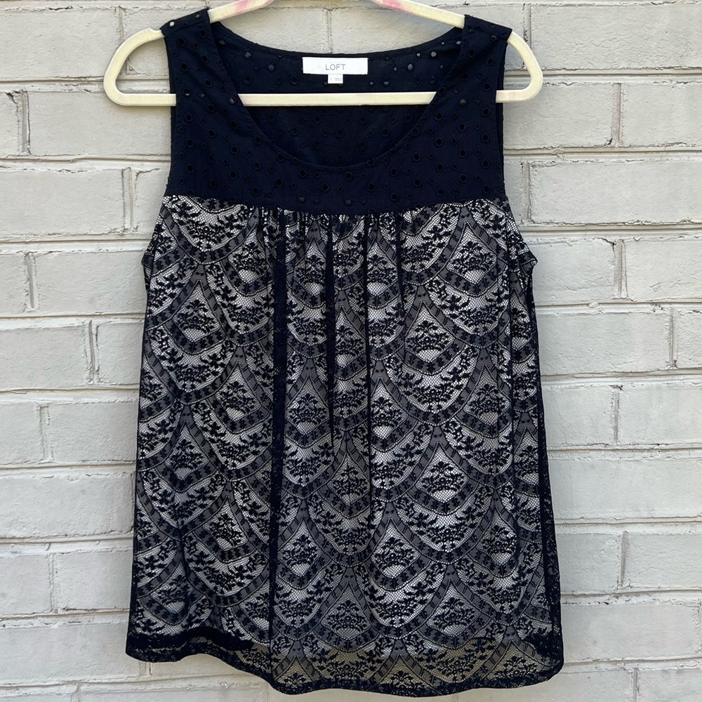 EUC Loft Size L Black Lace Tank